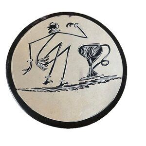 Hand Carved And Painted Cream&brown Stone Round Plate 6in